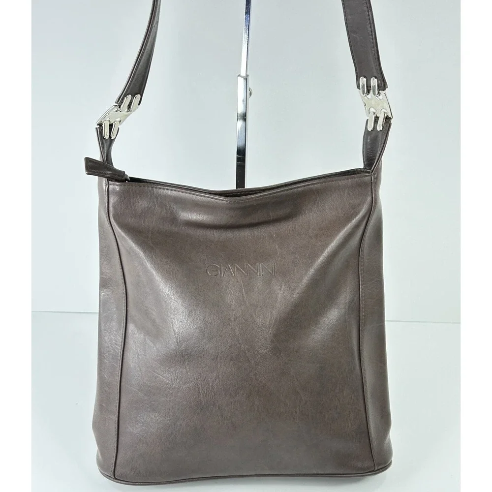 Giannini Purse Medium Brown Bucket Shoulder Hobo‎ Tablet Crossbody Faux Leather